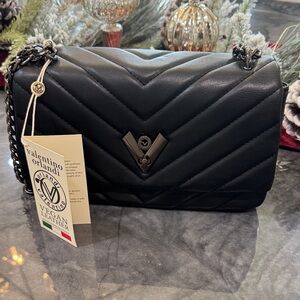 Valentino Orlandi Quilted Black Leather Shoulder Bag NEW WITH TAGS